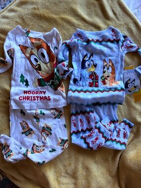 Bluey Holiday Pajama Set - White and Light Blue | 18 month
